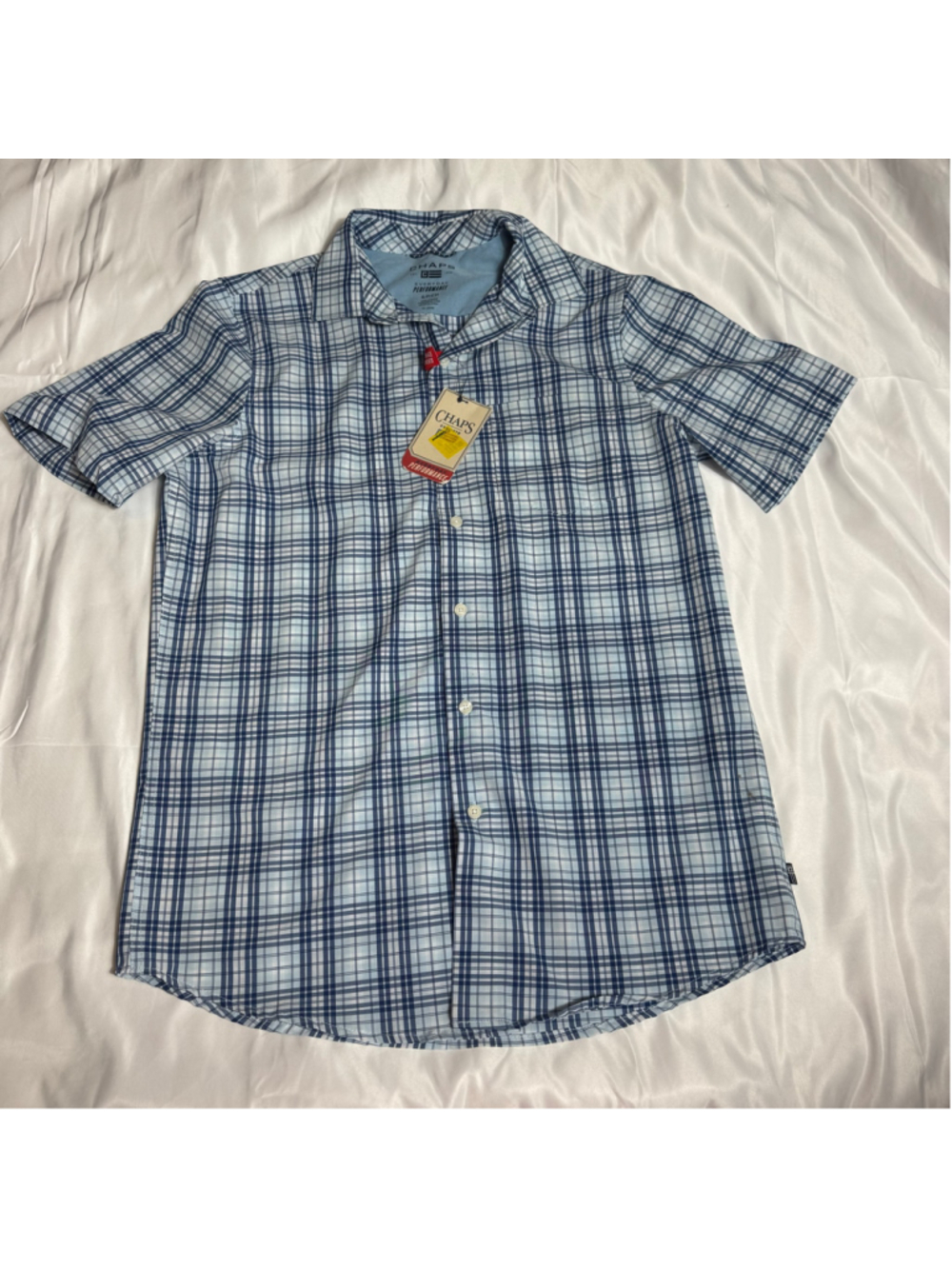 Men's Chaps Casual Button Down Shirt Size S Blue White Plaid
